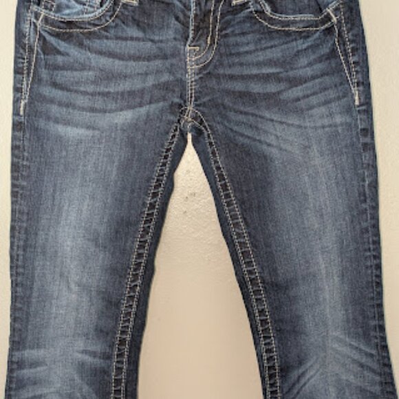 Miss Me Boot Cut Dark Wash Blue Jeans, Girls  (26”x25”) - Picture 6 of 9